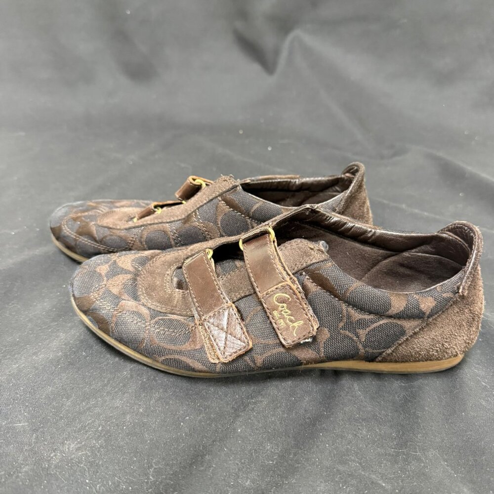 Coach Legacy Gretel Velcro Suede Sneakers w/ Brown Signature Logo - Women's 7.5